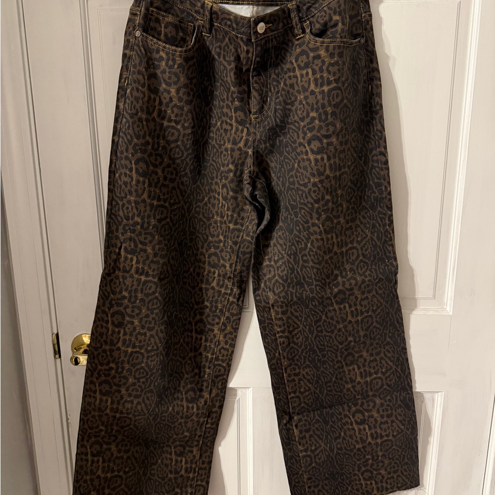 Leopard Print Wide Leg Jeans